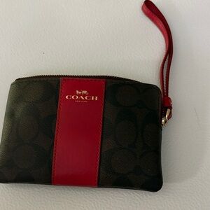 Coach Red and Brown Signature Wristlet